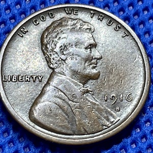 1916-S Wheat Penny in XF condition, wheat stalks clean and cheek, hair and jaw strong