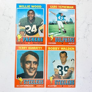 1971 Topps Football lot (4 cards), Willie Wood, Garo Yepremian
