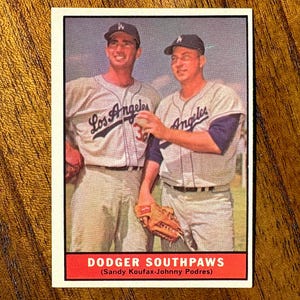 1961 Dodgers Southpaws Topps baseball card #207, no creases
