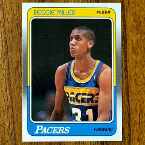 Carte de basket-ball Reggie Miller RC #57 Fleer 1988, coins presque vifs, sans plis