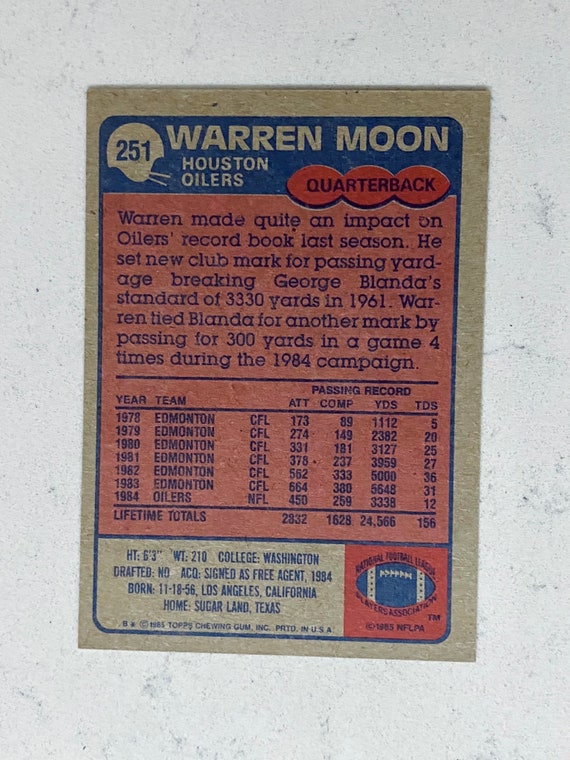1985 Warren Moon RC Topps Football Card No Creases 
