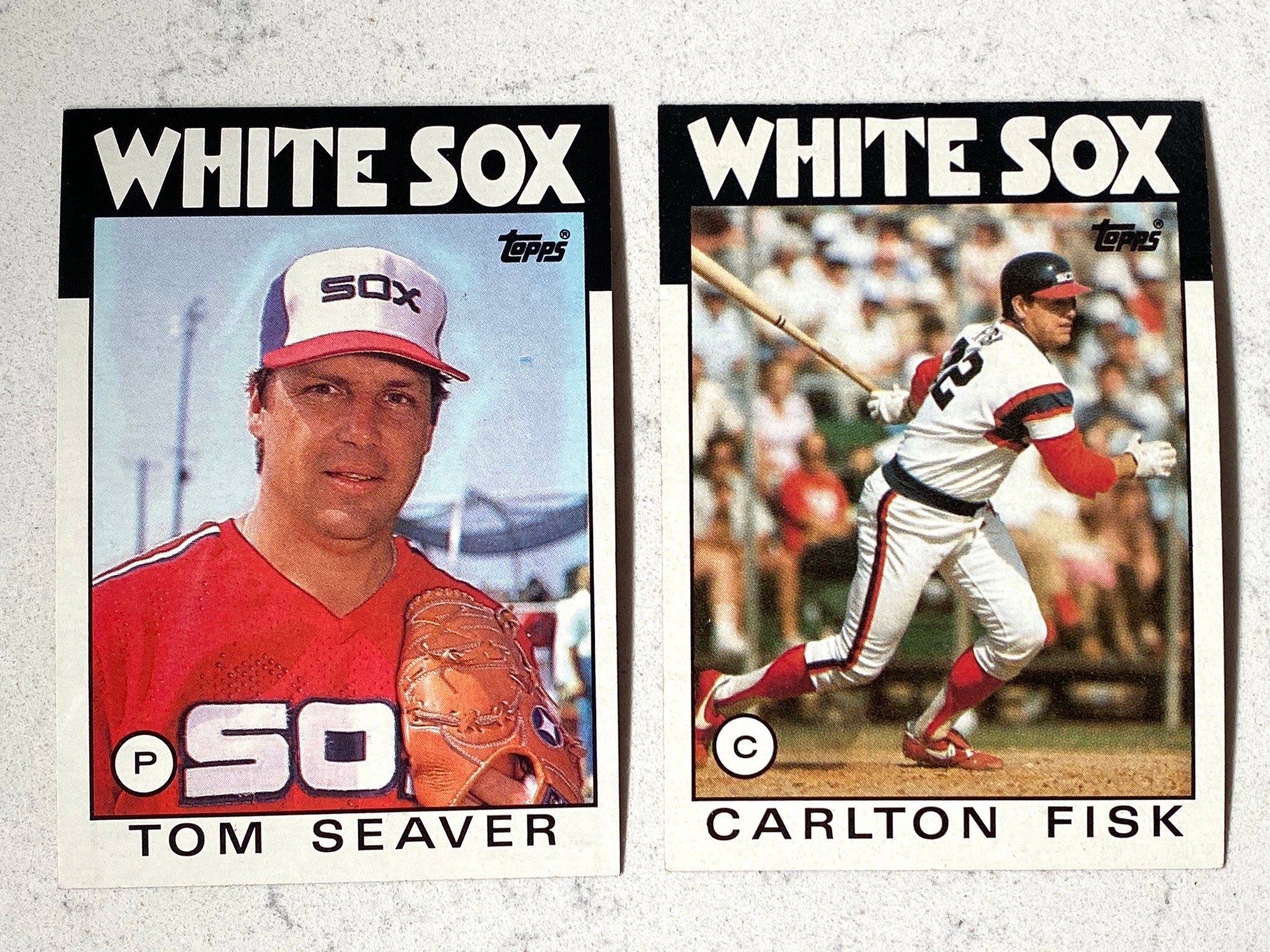 1986 Carlton Fisk & Tom Seaver Topps Baseball Cards in Mint 