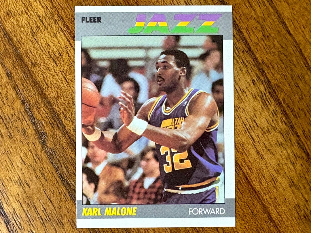 1987 Karl Malone Fleer Basketball Card #68, Sharp Corners, No