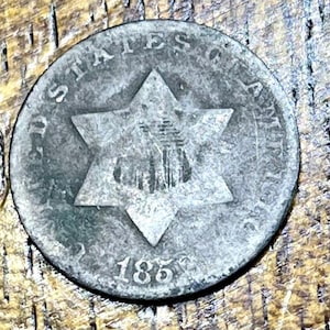 1852 Three Cent Piece, date and register visible