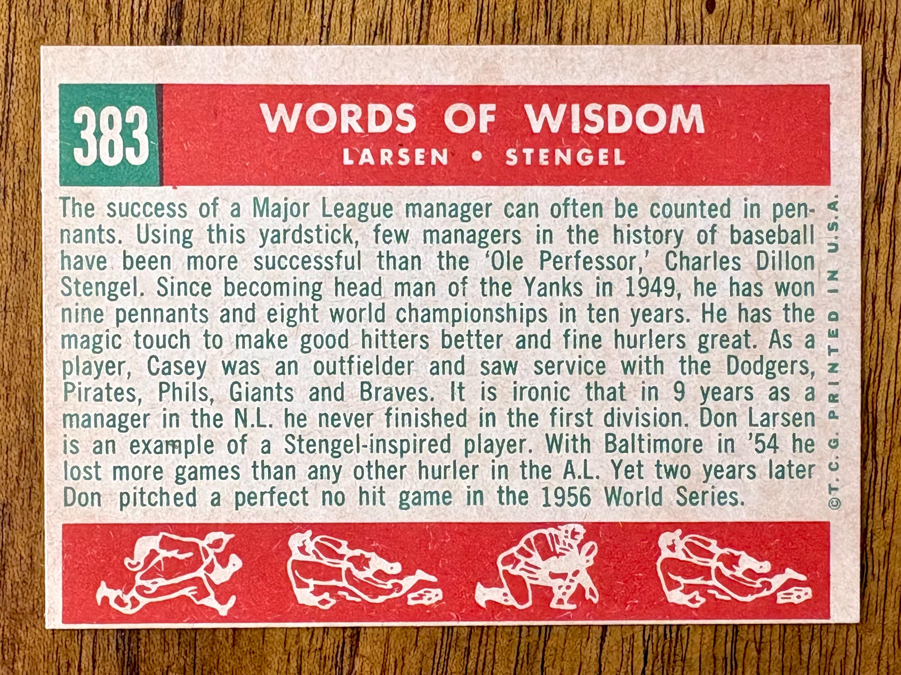 1959 Words of Wisdom Topps Baseball Card #383, Sharp Corners, No ...