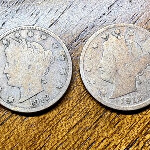 1912 & 1912 D Liberty V Nickel in G Condition, last year minted duo