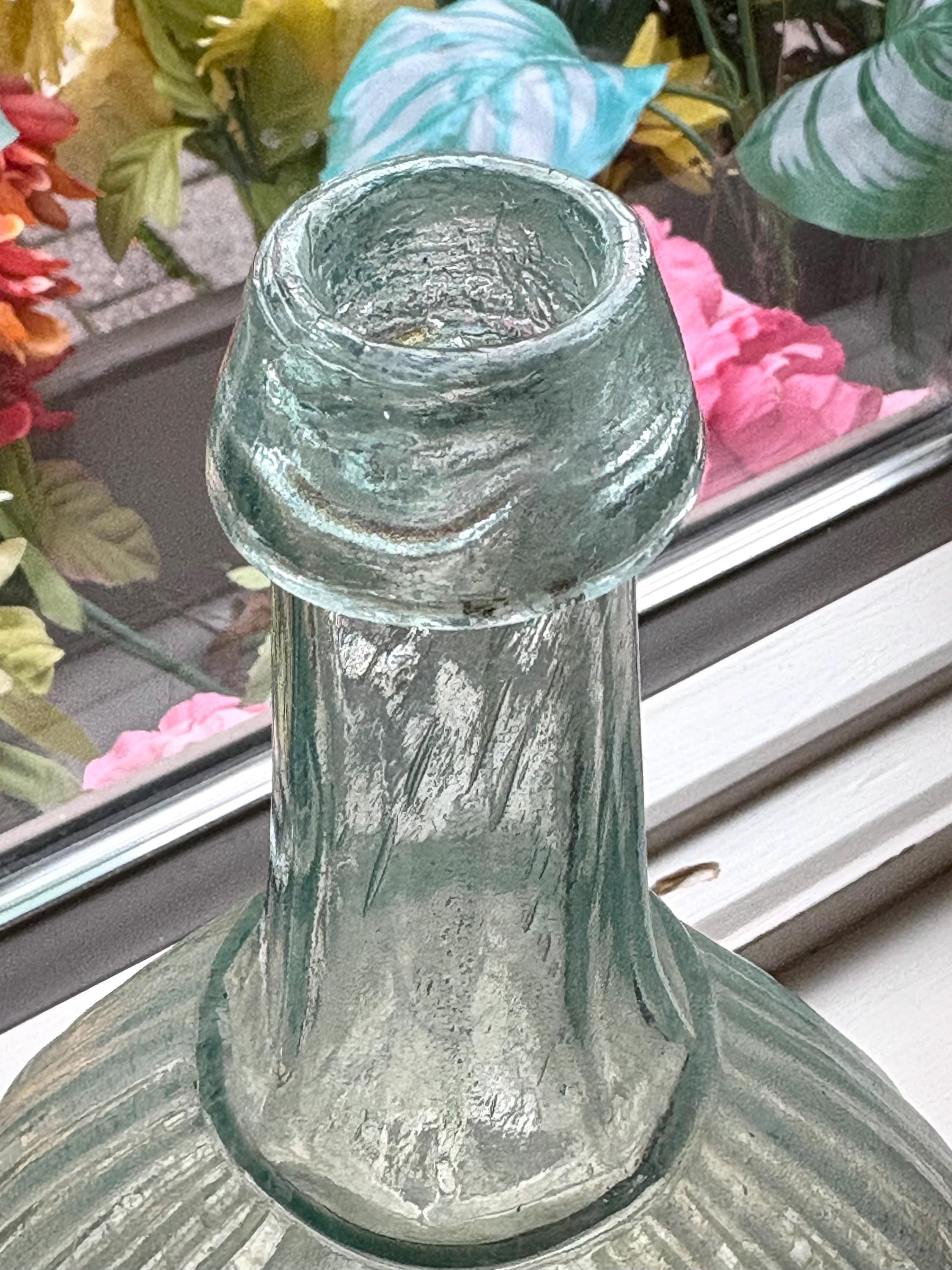1850's Antique Open Pontil Jenny Lind Calabash Flask Bottle, No