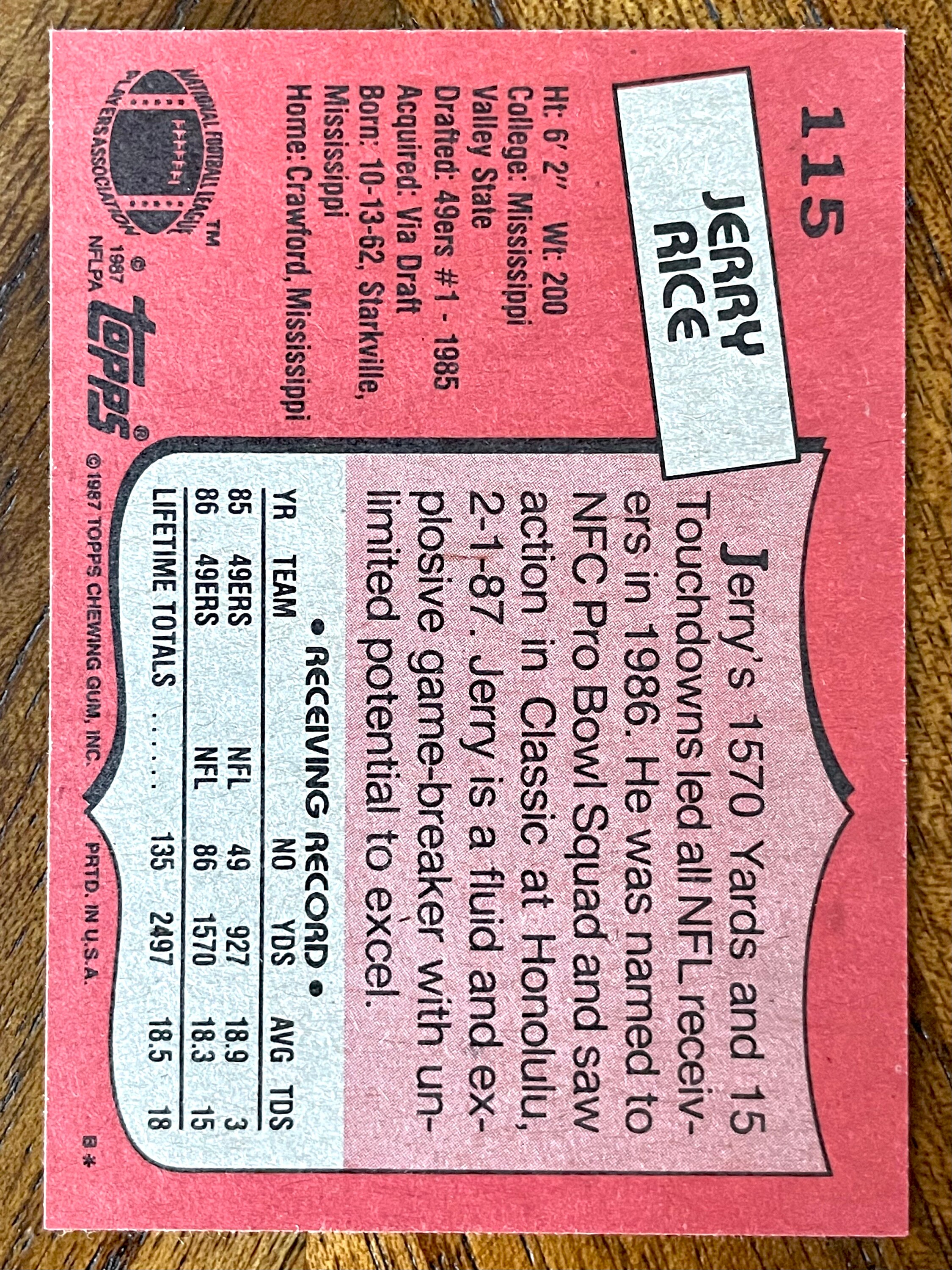 1987 Jerry Rice 49ers Topps Football Card 115 Sharp Corners - Etsy