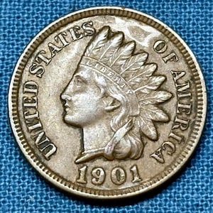 1901 Indian Head penny XF-AU condition, Liberty sharp with near full diamonds and moderate hair curl detail