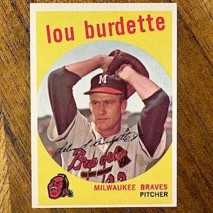 Carte de baseball Lou Burdette Topps 1959 # 440, coins pointus, pas de plis