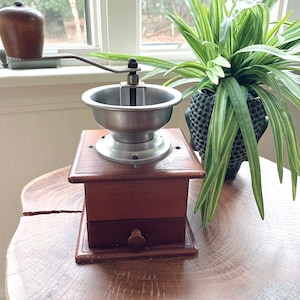 Vintage Coffee Grinder with Wooden Base and Drawer