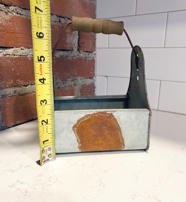 Vintage Tin Basket With Wooden Handle Etsy