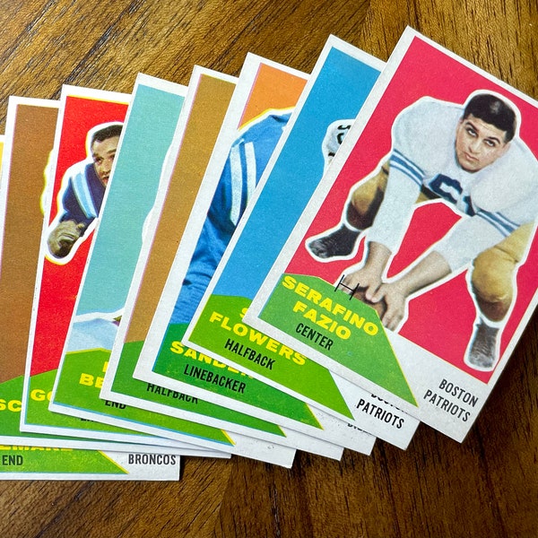 1960 Fleer football lot (8 cards), Ron Beagle RC, Serafino Fazio RC, no creases