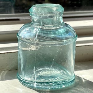 1800s Carter’s Antique inkwell bottle, aqua glass bottle, no chips or cracks, vintage apothecary