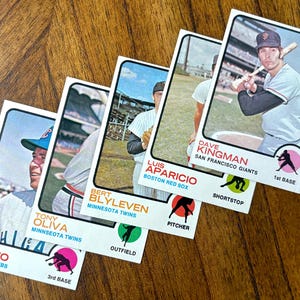 1973 Topps Stars lot (5 cards), Blyleven, Santo, Aparicio, Olivia, Kingman, sharp corners, no creases