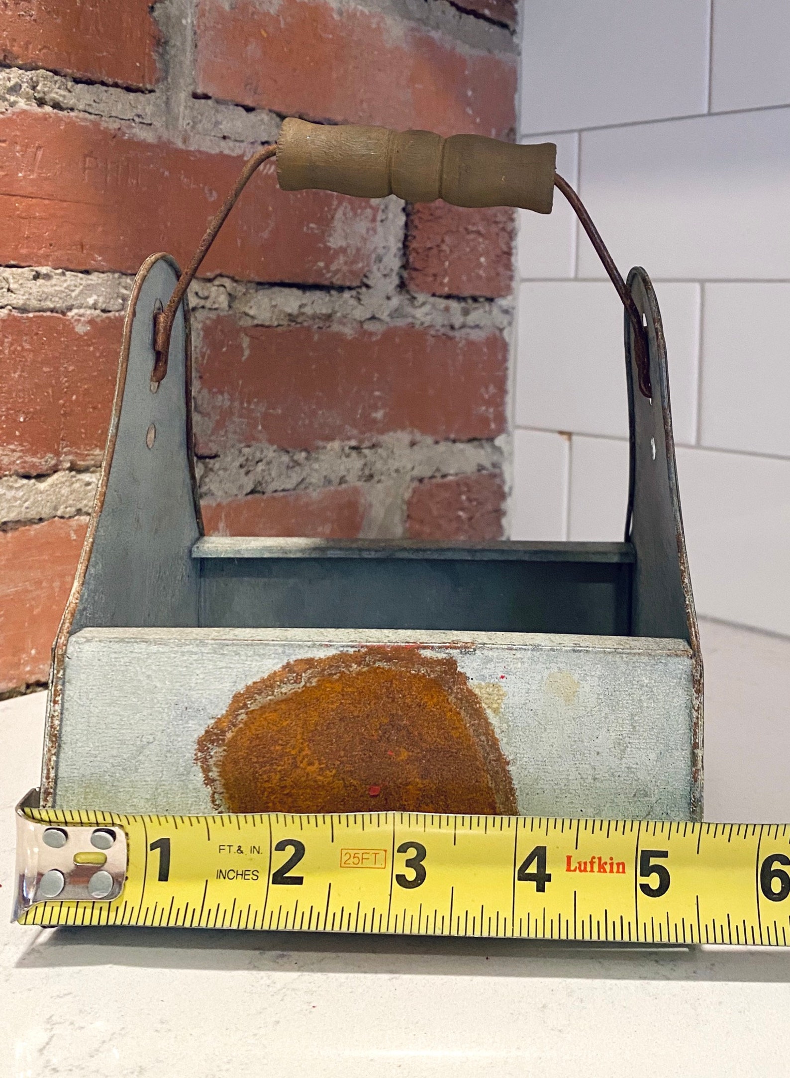 Vintage Tin Basket With Wooden Handle Etsy