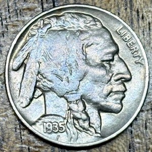 1935-D Buffalo Nickel in XF-AU condition, full horn with some fur, some original luster