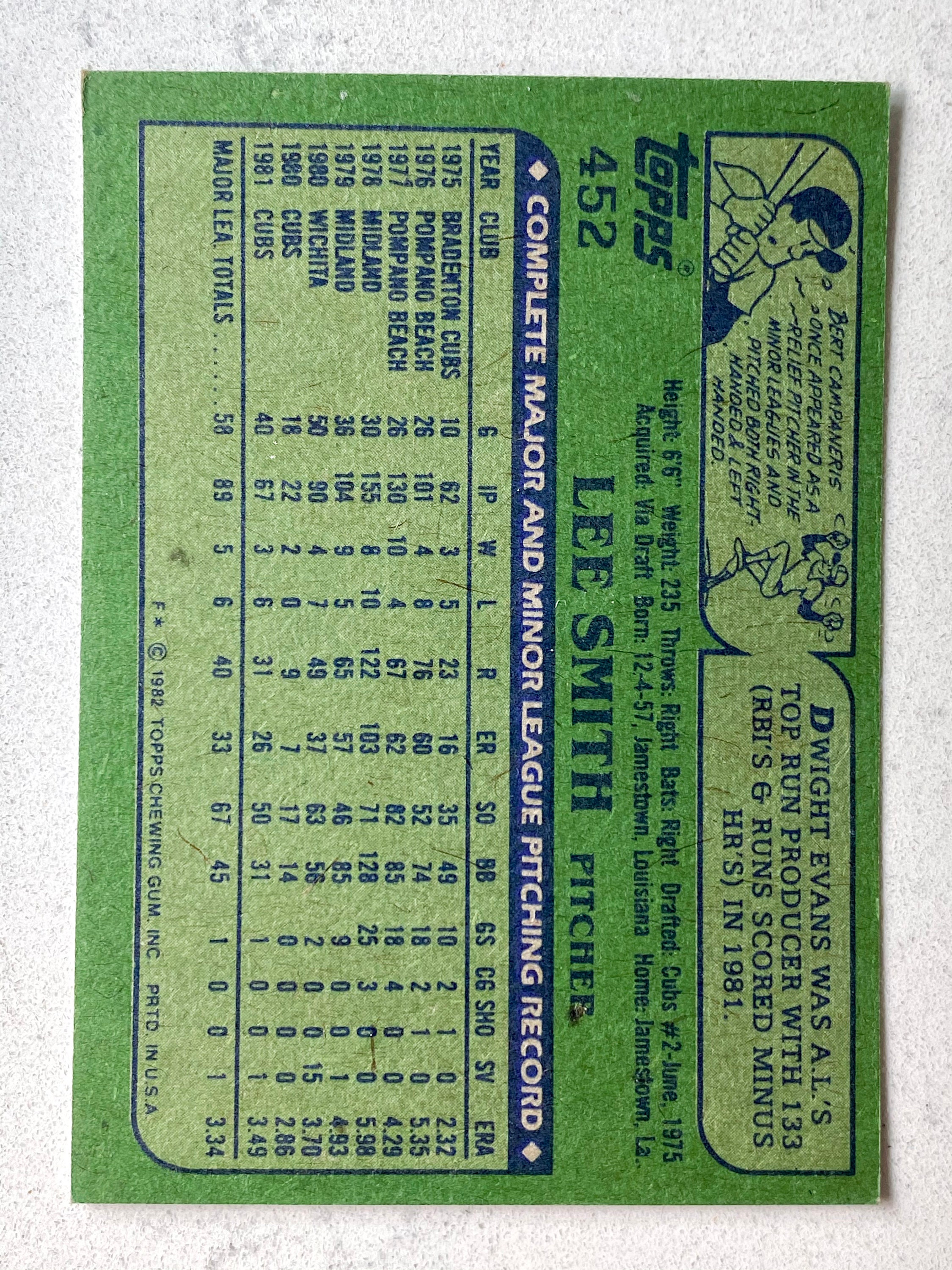 1982 Lee Smith RC Topps baseball card 452 no creases | Etsy