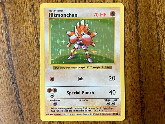 1999 Base Set Shadowless Holo Pokemon Hitmonchan #7, No Creases - Etsy