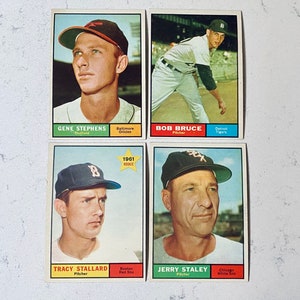 Cartes de baseball Topps 1961, Terry Stallard n° 81, Bob Bruce n° 83, Gene Stephens n° 102, Jerry Staley n° 90