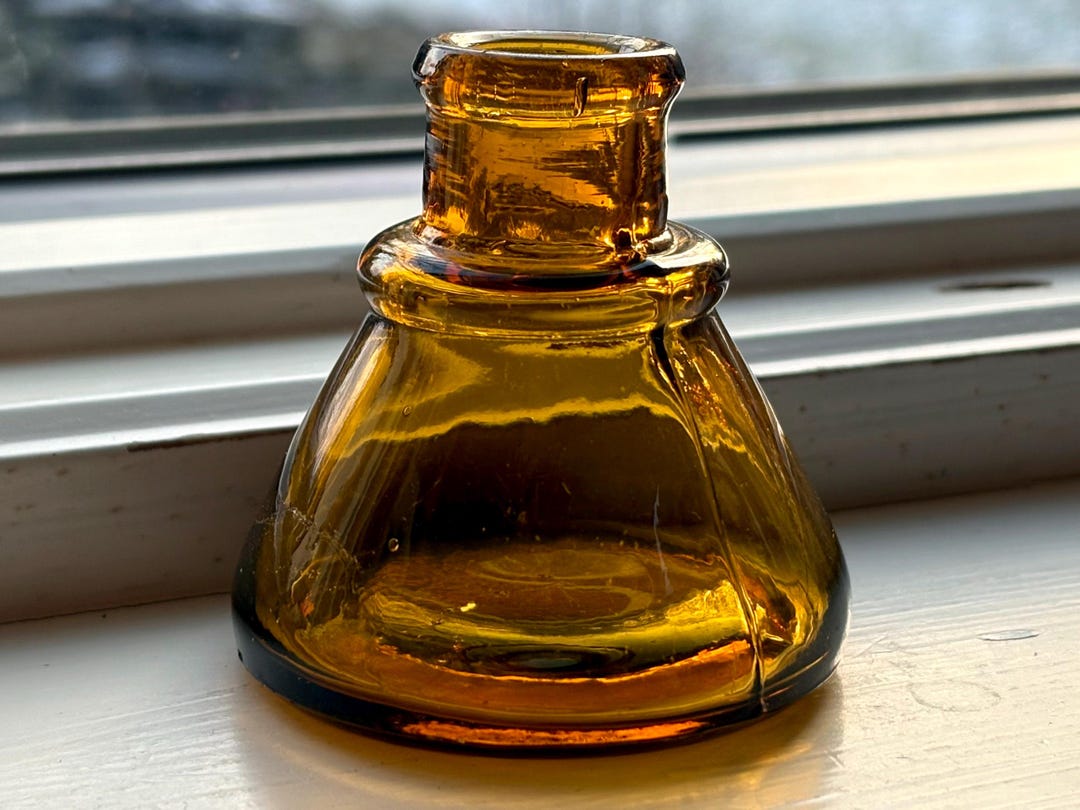 1800s Antique Cone Inkwell Bottle, Amber Glass Bottle, No Chips or ...