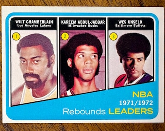 1972 Wilt Chamberlain/Kareem Abdul-Jabbar Rebounds Leader Topps Basketball card #175, near sharp corners, no creases