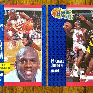 1991 Michael Jordan Fleer Basketball cards #211 and #220, sharp corners, no creases