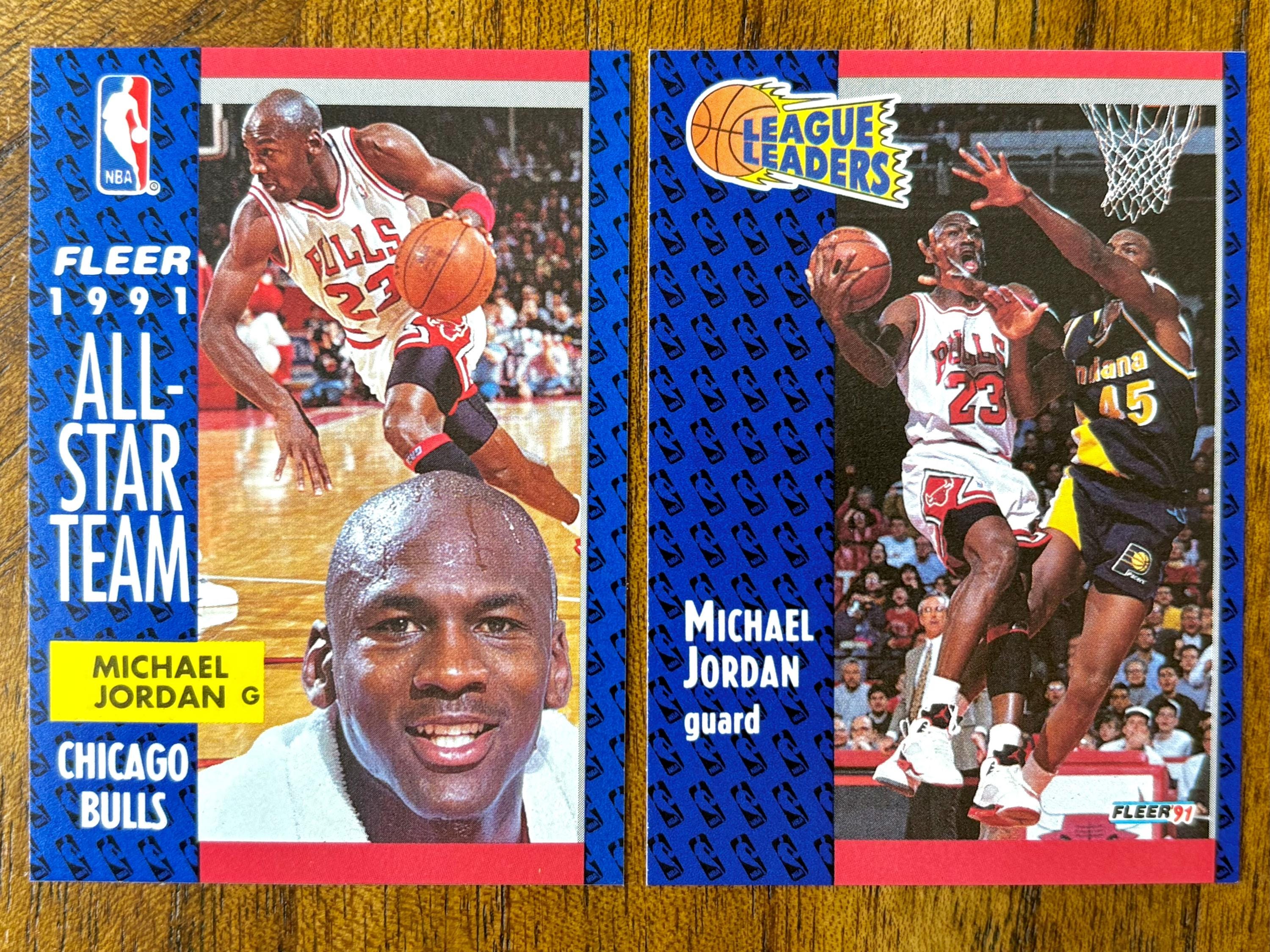 1991 Michael Jordan Fleer Basketball Cards #211 and #220, Sharp
