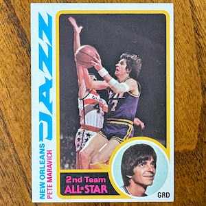 1978 Carte de basket-ball Pete Maravich Topps n° 80, angles vifs, aucun pli, pistolet Pete Maravich C2