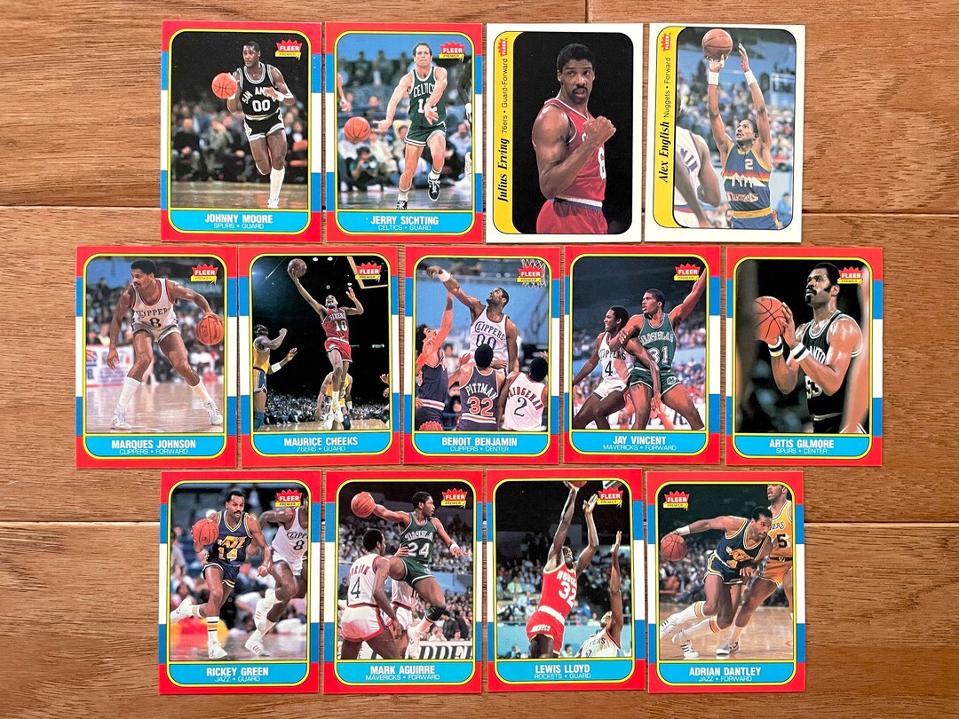 1986 Fleer Basketball HOF Stars and Stickers Lot 13 Cards, Julius