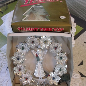 Silver Angel, Vintage Tree Topper, Angel Topper, Christmas Lights, Tree Decorations, Vintage Christmas, Tree Lights, Retro Christmas