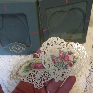 2, Lenox Ornaments, Christmas Ornament, Lenox Christmas, Heart Ornament, Fan Ornament, White Christmas, Lenox Angels, Victorian Christmas