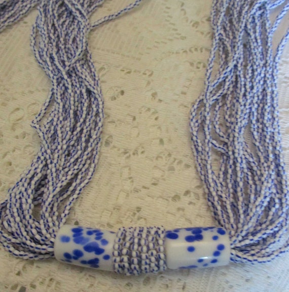 Necklace, Blue Porcelain, Beaded Necklace, Vintag… - image 2