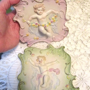 2, Lefton Plaques, Cherubs, Victorian Decor, Lefton Cherubs, Lefton China, Wall Decor