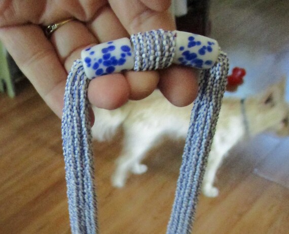 Necklace, Blue Porcelain, Beaded Necklace, Vintag… - image 3