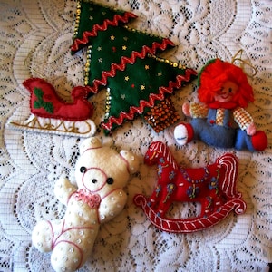 5, Bucilla Ornaments, Felt Ornaments, Christmas Ornaments, Christmas Tree, Teddy Bear Ornaments, Sequin Ornaments, Vintage Ornaments