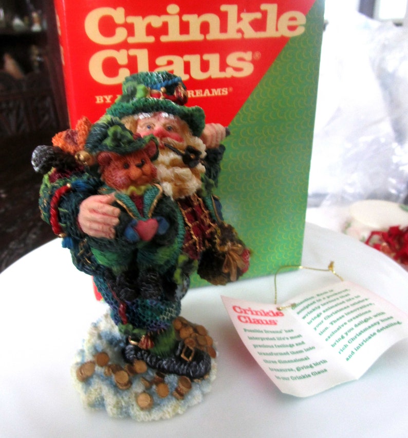 Leprechaun Crinkle Claus Christmas Figurine Vintage Santa Santa Figurine Irish Santa Christmas Decor Teddy O/'Crinkle Possible Dreams