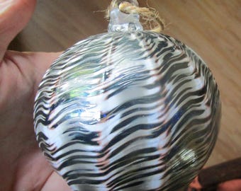 Witches Ball or Pond Float Glass Ornament, Spiritual Protection, Licorice Swirl