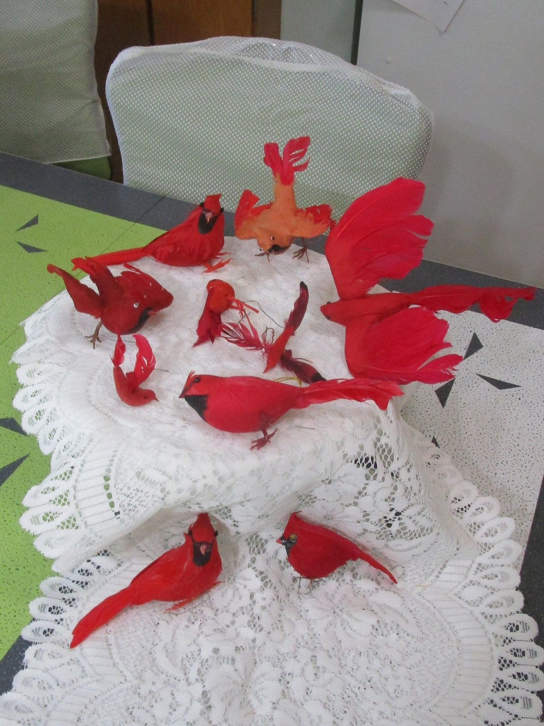 10, Feathered Birds, Red Birds, Cardinals, Bird Ornaments, Christmas