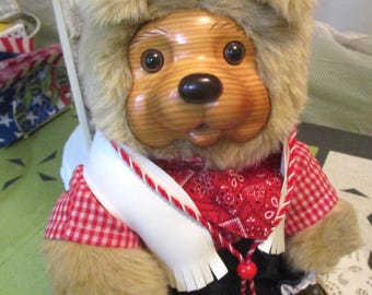 Raikes Bear, Bonnie Bear, Cowgirl Bear, Wooden Bear, Applause, Teddy Bear, Stuffed Bear, Toy Bear, Plushie Bear, Vintage Bears, Cowgirl Gift