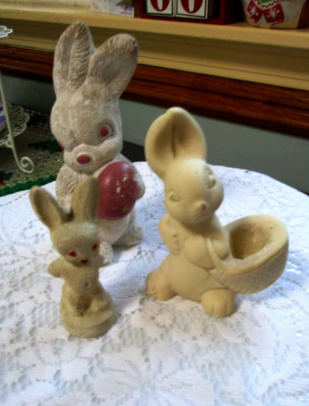 3, Vintage Bunnies, Easter Decor, Rabbit Figurines, Easter Bunny