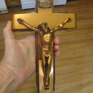 Brass Crucifix, Casket Cross, Vintage Crucifix, Wall Cross, Brass Cross, Religious Decor, Vintage Religious, Religious Antiques