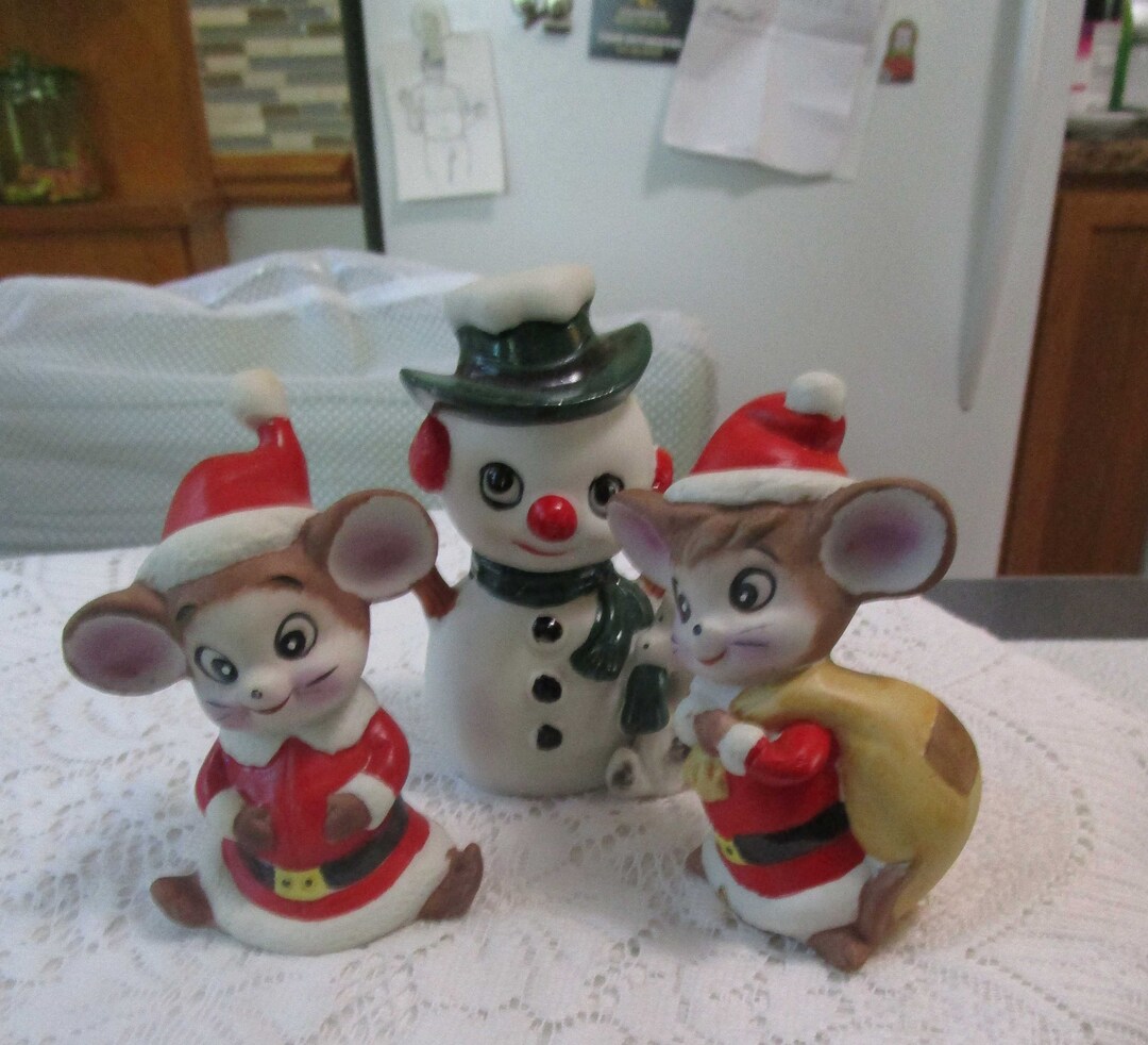 3, Enesco Figurines, Enesco Mice, Enesco Snowman, Christmas Figurines
