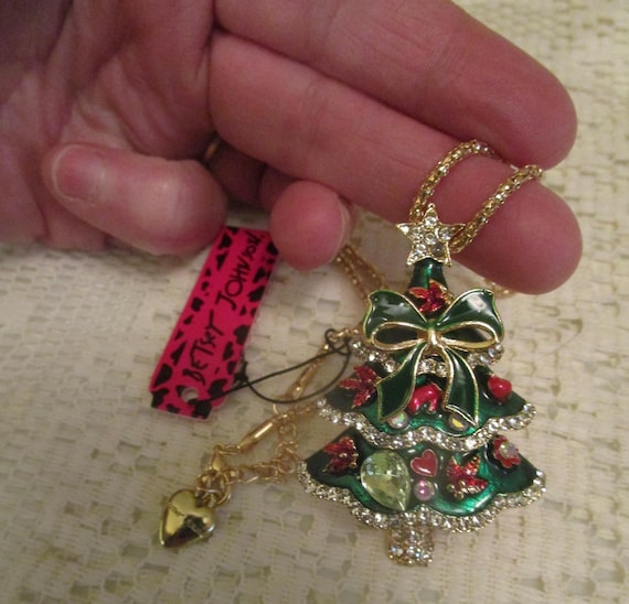 Pretty Green Christmas Tree Betsey Johnson Necklace