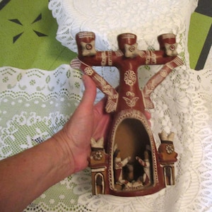 Pottery Nativity, Candlestick, Peruvian Pottery, Folk Art, South American, Christmas Decor, Religious Christmas, Nativity Scene, Holy Family