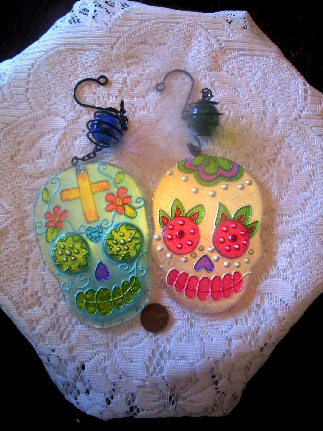 2 Skull Suncatchers Day Of The Dead Cinco De Mayo Suncatchers