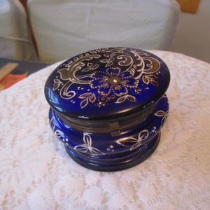 Antique, Moser Glass, Cobalt Glass, Moser Box, Bohemian Glass, Dresser Box, Powder Box, Pin Box, Jewelry Box, Moser Cobalt, Glass Box