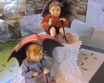 2, Hummel Dolls, Umbrella Kids, Porcelain Dolls, Vintage Dolls, Hummels, Vintage Hummel, Boy Doll, Goebel Doll, Vintage Goebel, Umbrellas