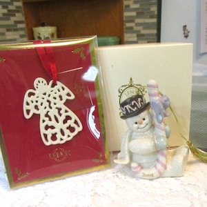 2, Lenox Ornaments, Christmas Ornament, Lenox Christmas, Snowman Ornament, Angel Ornament, White Christmas, Lenox Angel, Lenox Snowman