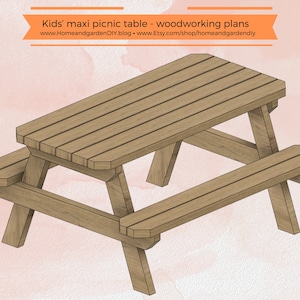 May include: A wooden kids' picnic table with a rectangular top and two benches. The table is made of light brown wood and has a simple design.